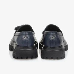 Dolce amp; Gabbana Girls Navy Blue Leather Loafers Outlet