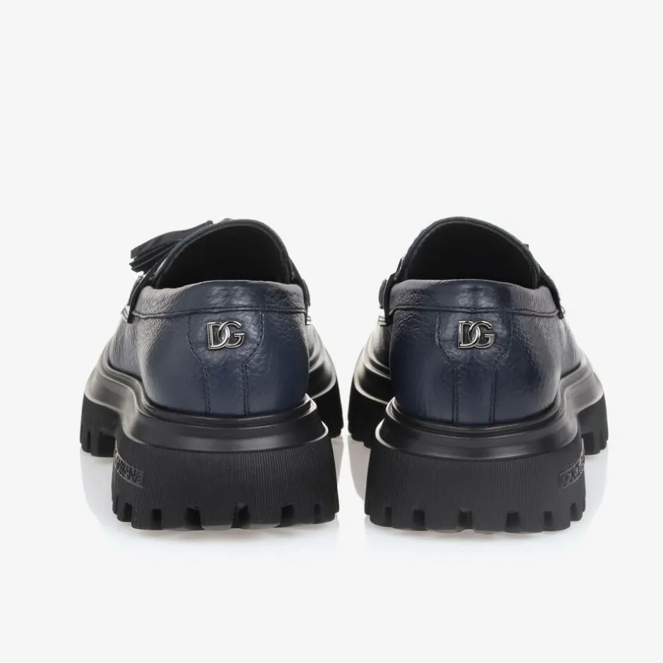 Dolce amp; Gabbana Girls Navy Blue Leather Loafers Outlet