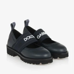 Dolce amp; Gabbana Girls Navy Blue Leather Shoes New