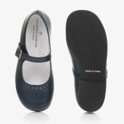 Childrens Classics Girls Navy Blue Leather Shoes Hot