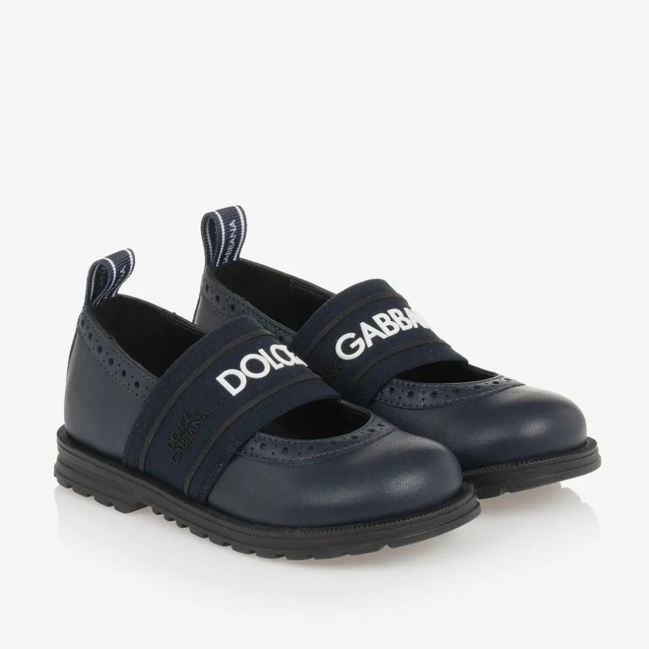 Dolce amp; Gabbana Girls Navy Blue Leather Shoes Clearance