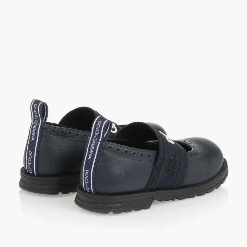 Dolce amp; Gabbana Girls Navy Blue Leather Shoes Clearance