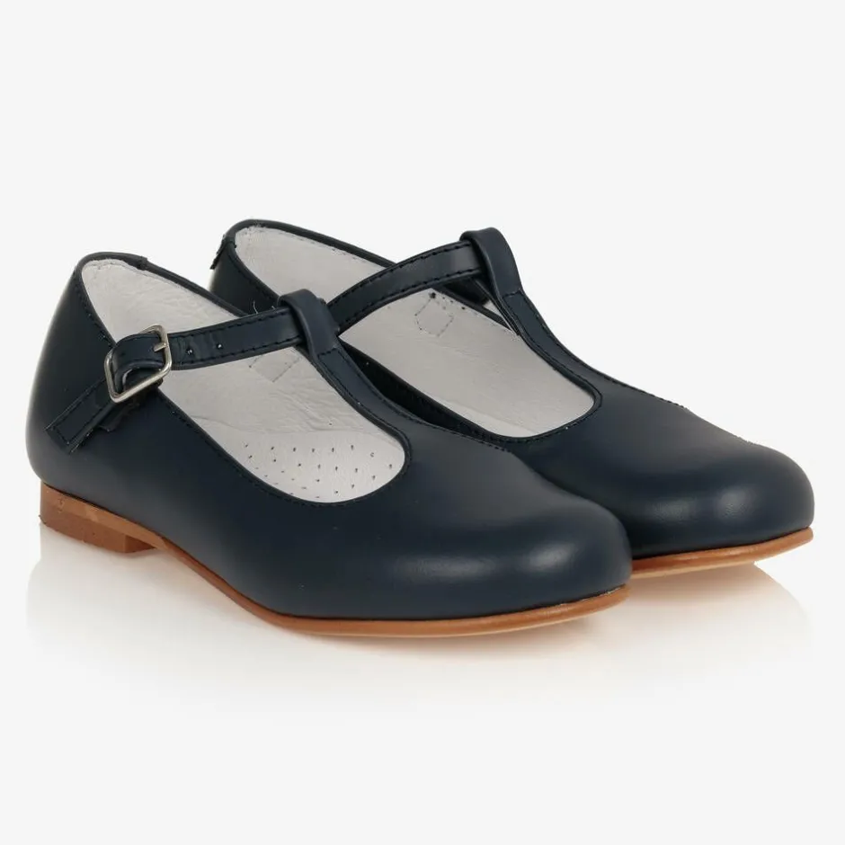 Beatrice amp; George Girls Navy Blue Leather T-Bar Shoes Hot