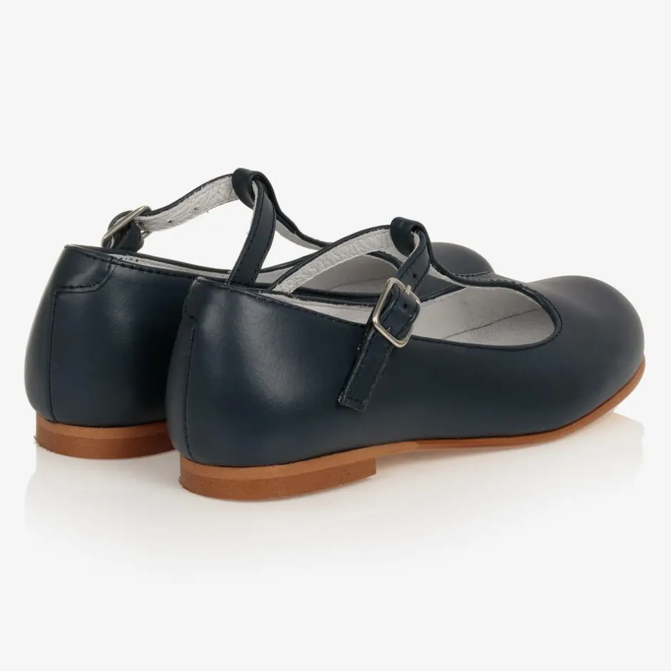 Beatrice amp; George Girls Navy Blue Leather T-Bar Shoes Hot