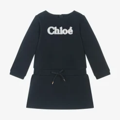 Chloé Girls Navy Blue Organic Cotton Dress New