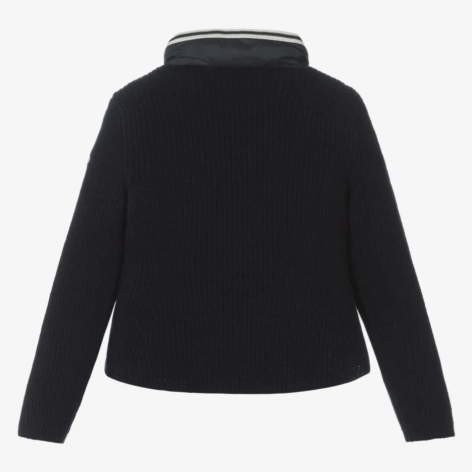 Moncler Enfant Girls Navy Blue Padded Down & Wool Jacket Discount