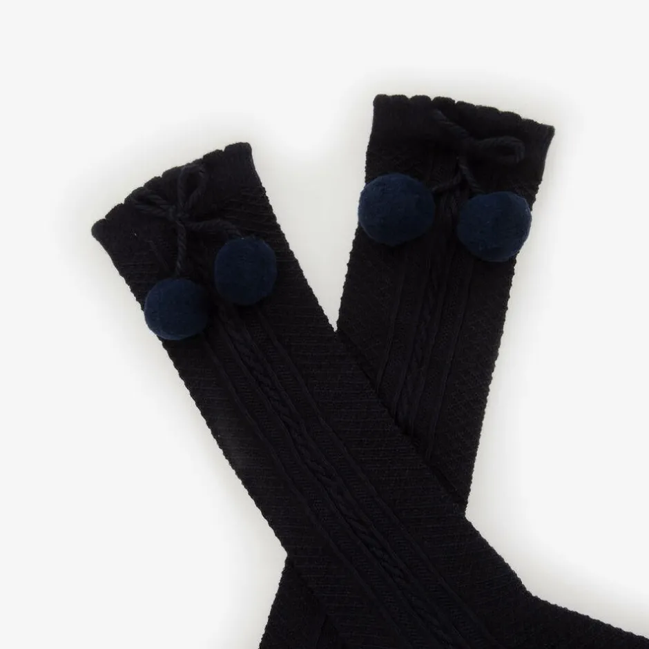 Pretty Originals Girls Navy Blue Pom-Pom Cotton Socks New