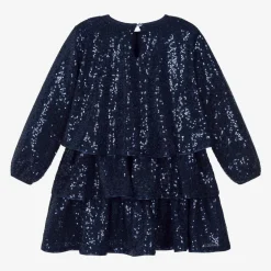 Billieblush Girls Navy Blue Sequin Flounced Dress Clearance