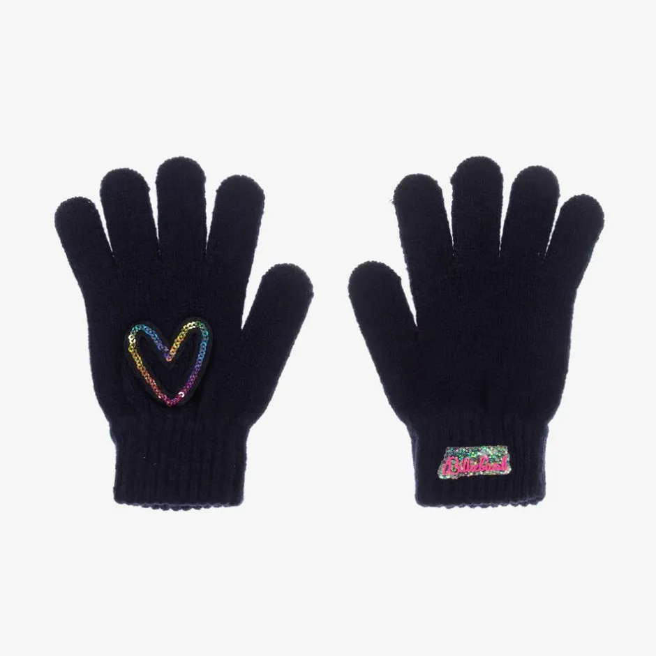 Billieblush Girls Navy Blue Sequin Heart Gloves Discount