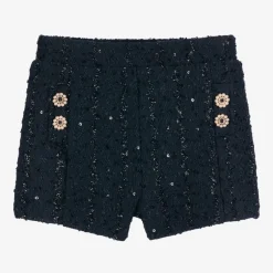 Le Chic Girls Navy Blue Sequinned Shorts