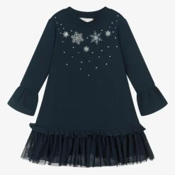 Monnalisa Girls Navy Blue Snowflake Cotton Dress Best