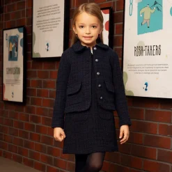EIRENE Girls Navy Blue Tweed Blazer