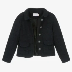 EIRENE Girls Navy Blue Tweed Blazer
