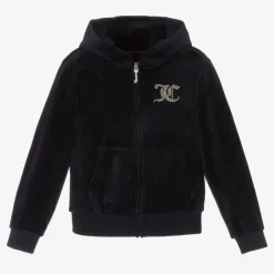 Juicy Couture Girls Navy Blue Velour Diamanté Zip-Up Top Clearance