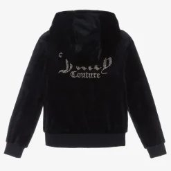 Juicy Couture Girls Navy Blue Velour Diamanté Zip-Up Top Clearance