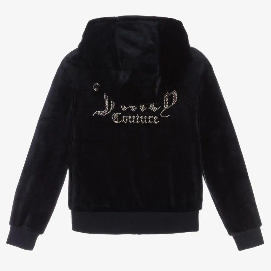 Juicy Couture Girls Navy Blue Velour Diamanté Zip-Up Top Clearance
