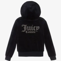 Juicy Couture Girls Navy Blue Velour Diamanté Zip-Up Top Clearance