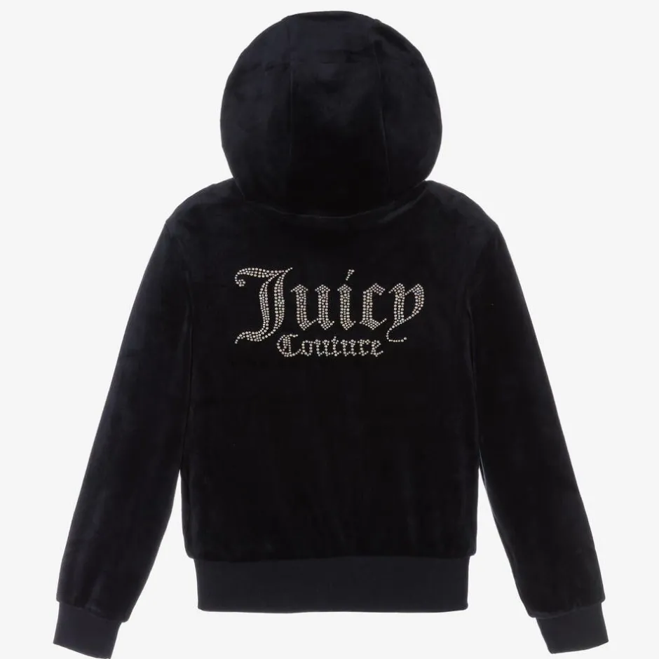 Juicy Couture Girls Navy Blue Velour Diamanté Zip-Up Top Clearance
