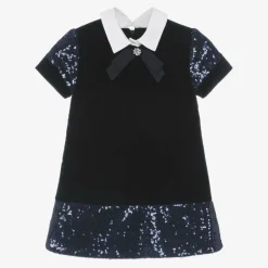 Lapin House Girls Navy Blue Velvet & Sequin Dress Clearance