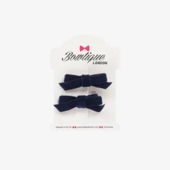 Bowtique London Girls Navy Blue Velvet Bow Hair Clips (2 Pack) Hot