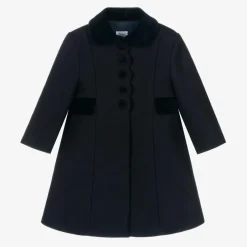 Ancar Girls Navy Blue Wool & Velvet Coat Outlet