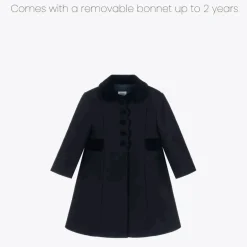 Ancar Girls Navy Blue Wool & Velvet Coat Outlet