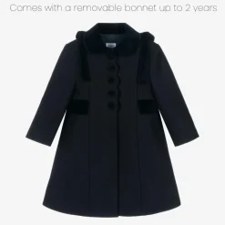 Ancar Girls Navy Blue Wool & Velvet Coat Outlet