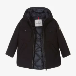 Moncler Enfant Girls Navy Blue Wool Coat Discount