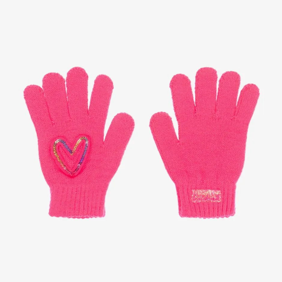 Billieblush Girls Neon Pink Sequin Heart Gloves