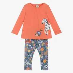 Frugi Girls Orange Organic Cotton Zebra Leggings Set Best