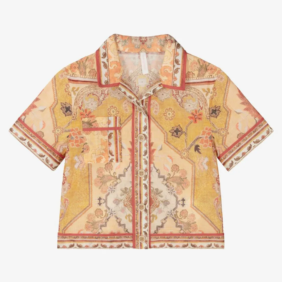 Zimmermann Girls Orange Patterned Cotton Shirt Online