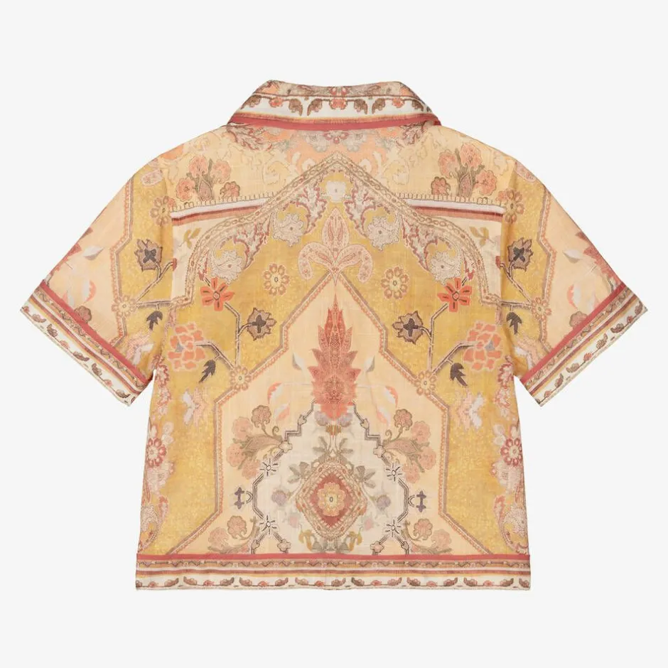 Zimmermann Girls Orange Patterned Cotton Shirt Online