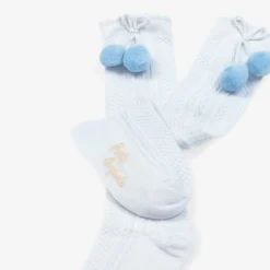 Pretty Originals Girls Pale Blue Pom-Pom Cotton Socks Hot