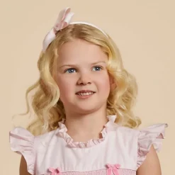 Peach Ribbons Girls Pale Pink Bow Hairband
