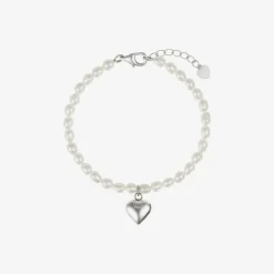 Tales From The Earth Girls Pearl & Silver Heart Bracelet Discount