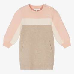 Chloé Girls Pink & Beige Cotton Sweater Dress Best