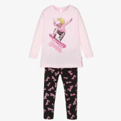 Monnalisa Girls Pink & Black Barbie Leggings Set Clearance