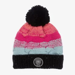 Deux par Deux Girls Pink & Black Knitted Pom-Pom Hat New