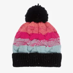 Deux par Deux Girls Pink & Black Knitted Pom-Pom Hat New