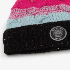 Deux par Deux Girls Pink & Black Knitted Pom-Pom Hat New