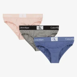 Calvin Klein Girls Pink & Blue Cotton Knickers (3 Pack) Clearance