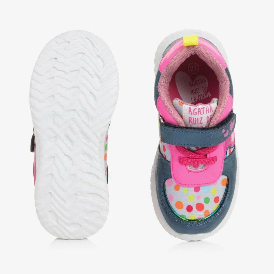 Agatha Ruiz de la Prada Girls Pink & Blue Dot Print Trainers Hot