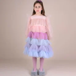 RaspberryPlum Girls Pink & Blue Tiered Tulle Dress Clearance