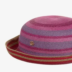 Gucci Girls Pink & Gold Stripe GG Hat Best