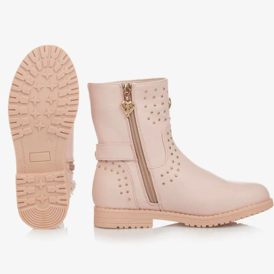 Angels Face Girls & Gold Studded Faux Leather Boots Pink Outlet