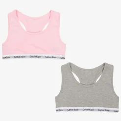 Calvin Klein Girls Pink & Grey Cotton Bralettes (2 Pack) New