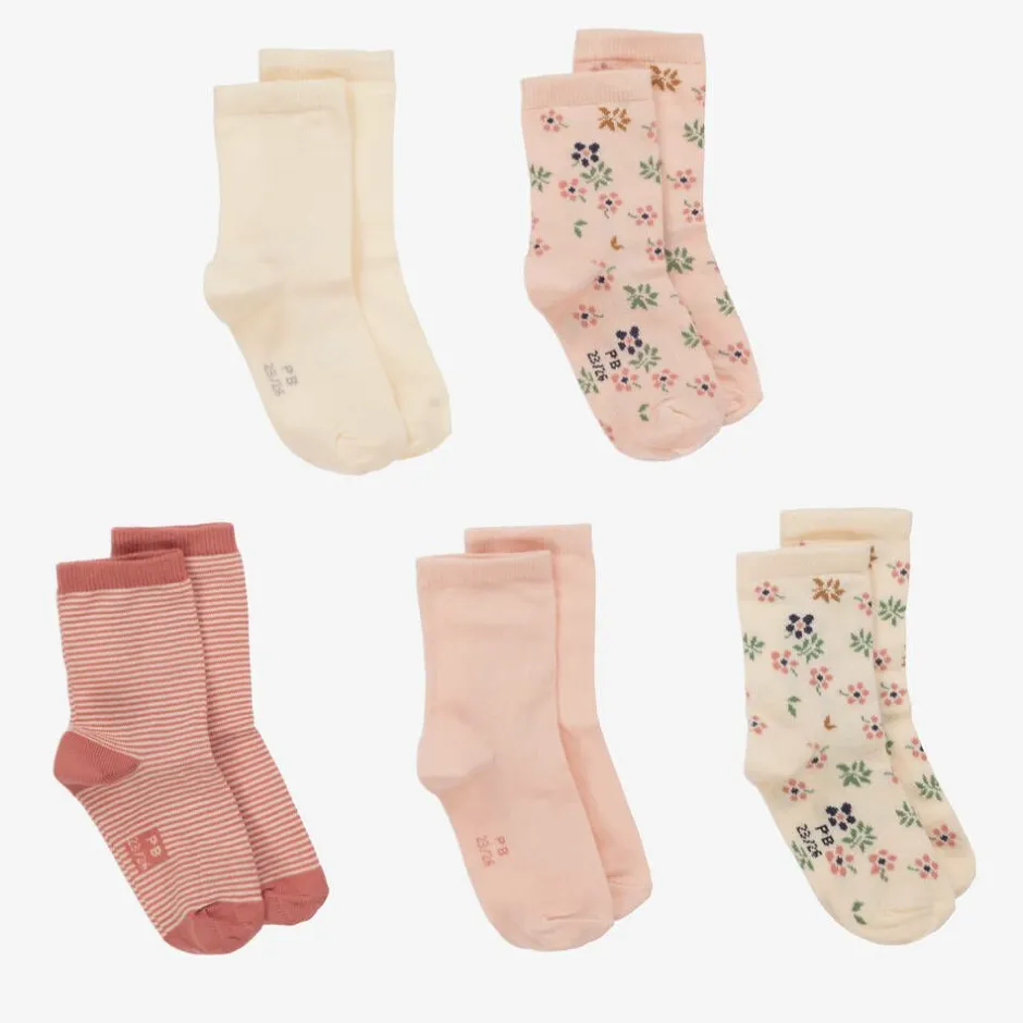 Petit Bateau Girls Pink & Ivory Cotton Socks (5 Pack)