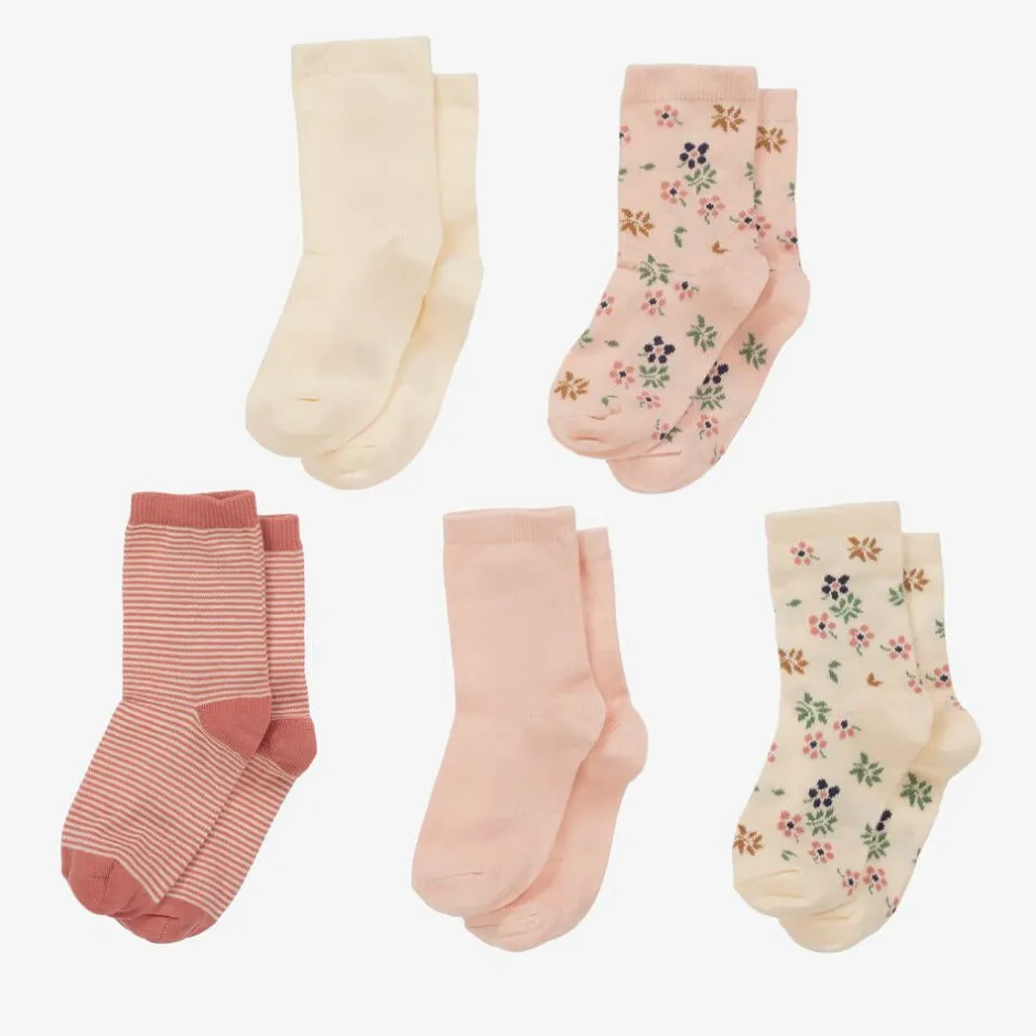 Petit Bateau Girls Pink & Ivory Cotton Socks (5 Pack)