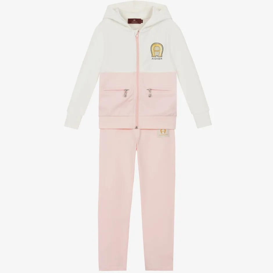 AIGNER Girls Pink & Ivory Cotton Tracksuit Online