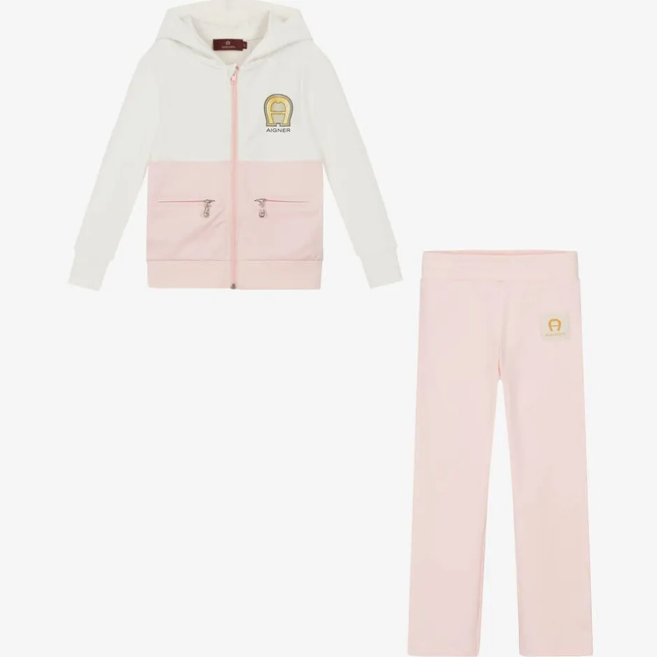AIGNER Girls Pink & Ivory Cotton Tracksuit Online